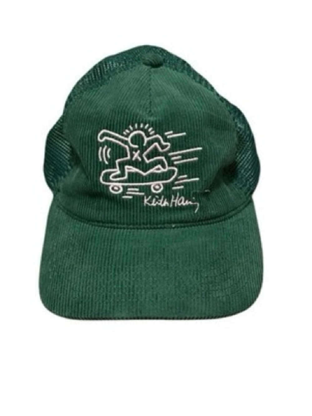 NWOT Keith Haring Forest Green Skateboard Corduroy Trucker Cap Adjustable